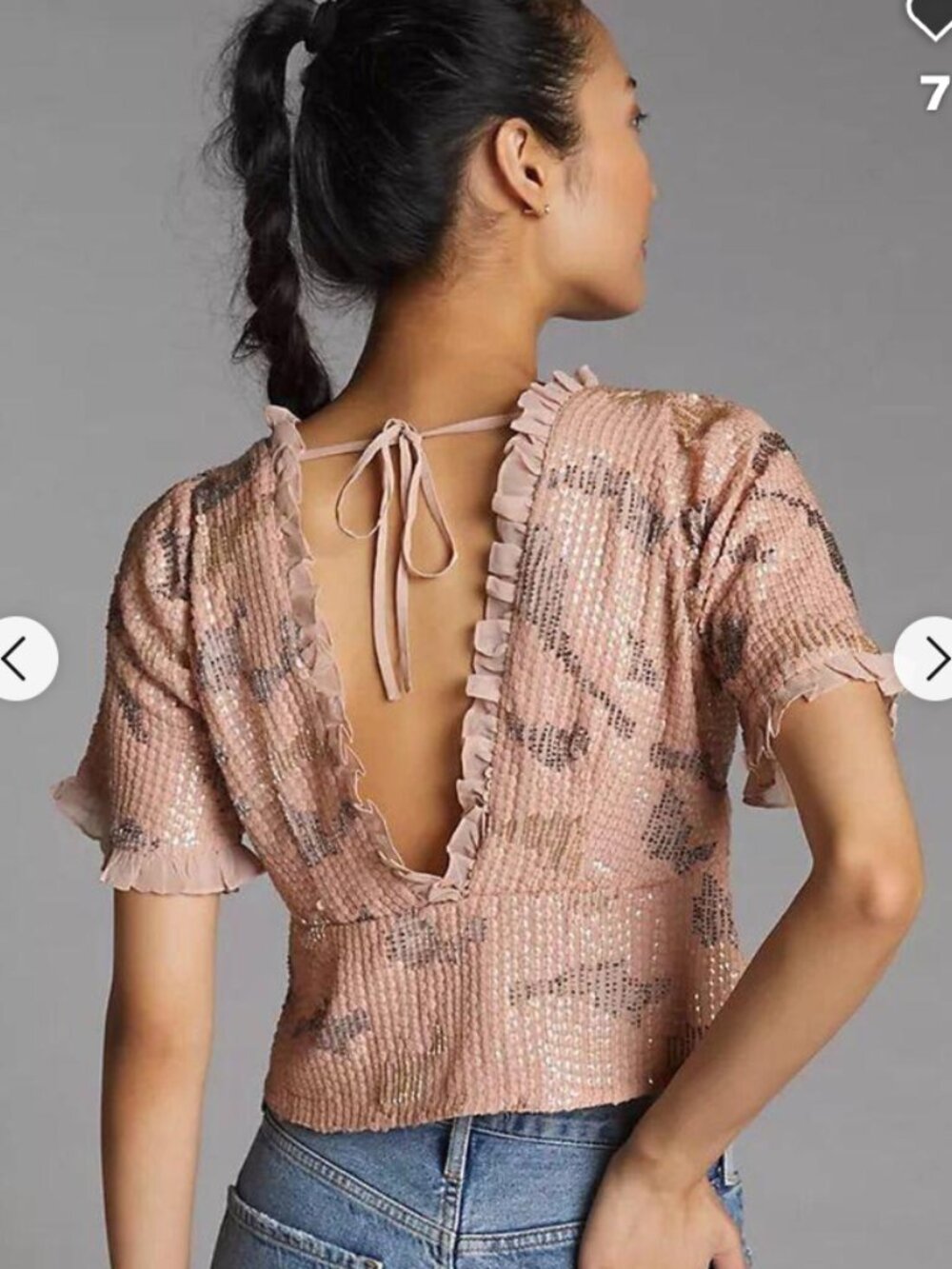 Anthropologie Forever That Girl Sequined V-Neck Blouse in Neutral/Pink.